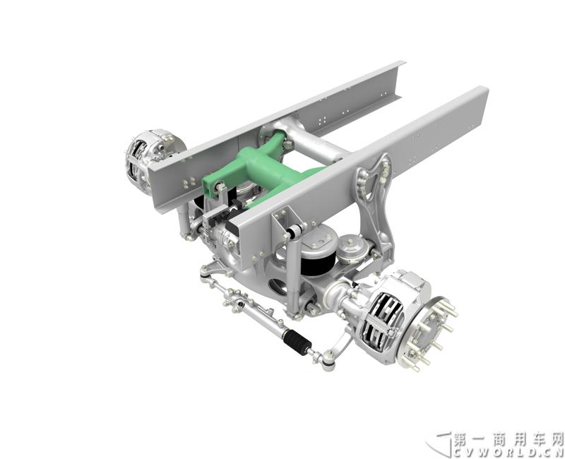 随着汉诺威商用车展的临近，采埃孚公司（ZF）近日在德国亚琛市举行了一场别开生面的新产品试乘试驾活动。在这次活动上，采埃孚向各国媒体展示了最新的商用车传动技术和产品，以及面向未来的前瞻性科技成果。这些成果与结晶，也将在9月份举行的汉诺威车展上展出。图为采埃孚eRAS 气囊提升型先进车桥。