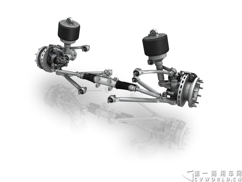 随着汉诺威商用车展的临近，采埃孚公司（ZF）近日在德国亚琛市举行了一场别开生面的新产品试乘试驾活动。在这次活动上，采埃孚向各国媒体展示了最新的商用车传动技术和产品，以及面向未来的前瞻性科技成果。这些成果与结晶，也将在9月份举行的汉诺威车展上展出。图为采埃孚IS80TF 型重型车独立悬挂系统。