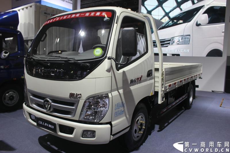 2014年11月20日-23日, 2014广州国际商用车展在广州琶洲中国进出口商品交易会展馆B区举行。福田汽车在广州车展上展出12辆整车和1台发动机，其中参展的4款商用车车型分别为福田奥铃、欧马可、拓陆者皮卡和福田欧辉客车，可谓阵容强大。图为福田奥铃BJ1049V9JD6-AA型载货车