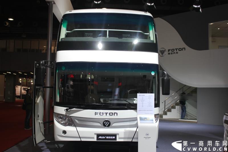 2014年11月20日-23日, 2014广州国际商用车展在广州琶洲中国进出口商品交易会展馆B区举行。福田汽车在广州车展上展出12辆整车和1台发动机，其中参展的4款商用车车型分别为福田奥铃、欧马可、拓陆者皮卡和福田欧辉客车，可谓阵容强大。图为福田欧辉12米豪华公路客车