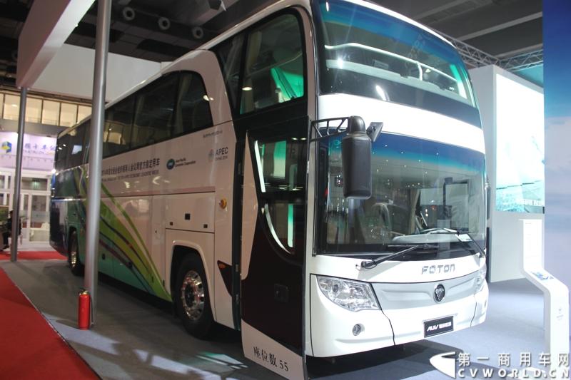 2014年11月20日-23日, 2014广州国际商用车展在广州琶洲中国进出口商品交易会展馆B区举行。福田汽车在广州车展上展出12辆整车和1台发动机，其中参展的4款商用车车型分别为福田奥铃、欧马可、拓陆者皮卡和福田欧辉客车，可谓阵容强大。图为福田欧辉12米豪华公路客车