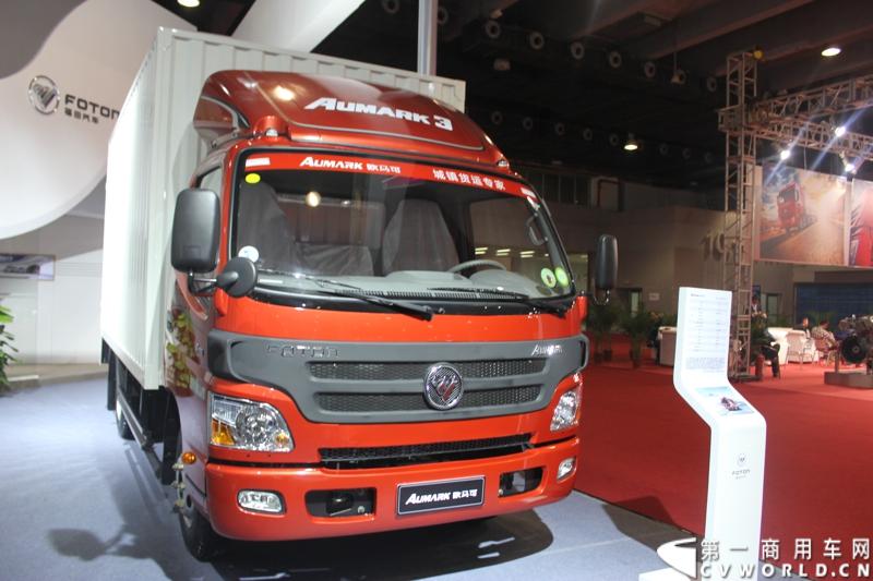 2014年11月20日-23日, 2014广州国际商用车展在广州琶洲中国进出口商品交易会展馆B区举行。福田汽车在广州车展上展出12辆整车和1台发动机，其中参展的4款商用车车型分别为福田奥铃、欧马可、拓陆者皮卡和福田欧辉客车，可谓阵容强大。图为福田欧马可 BJ5049V88EA -FA