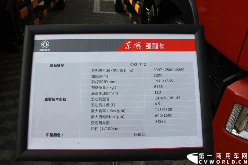 2014年12月23日，东风汽车股份有限公司在武汉召开2015商务年会。会议现场，东风国四全系列轻卡、东风御风欧系轻客2015年度款、东风皮卡等众多新车纷纷亮相。图为东风多利卡C48-742型国IV轻卡