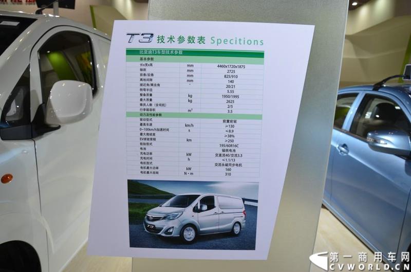 2015北京国际道路运输、城市公交车辆及零部件展览会于5月11日-13日在北京国家会议中心隆重举行。比亚迪商用车携C9、C6纯电动客车、T3纯电动物流车、e5纯电动出租车、CPD25电动叉车首次参展。图为比亚迪T3 