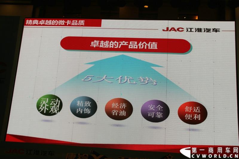 9月25日，在山东潍坊，江淮轻型商用车“康铃X3百城联动”上市发布会盛大开幕。据了解，全面升级的康铃X3微卡，当天在河北、安徽、四川等全国近百个城市同步上市。图为：韩延明讲解康铃X3的五大优势